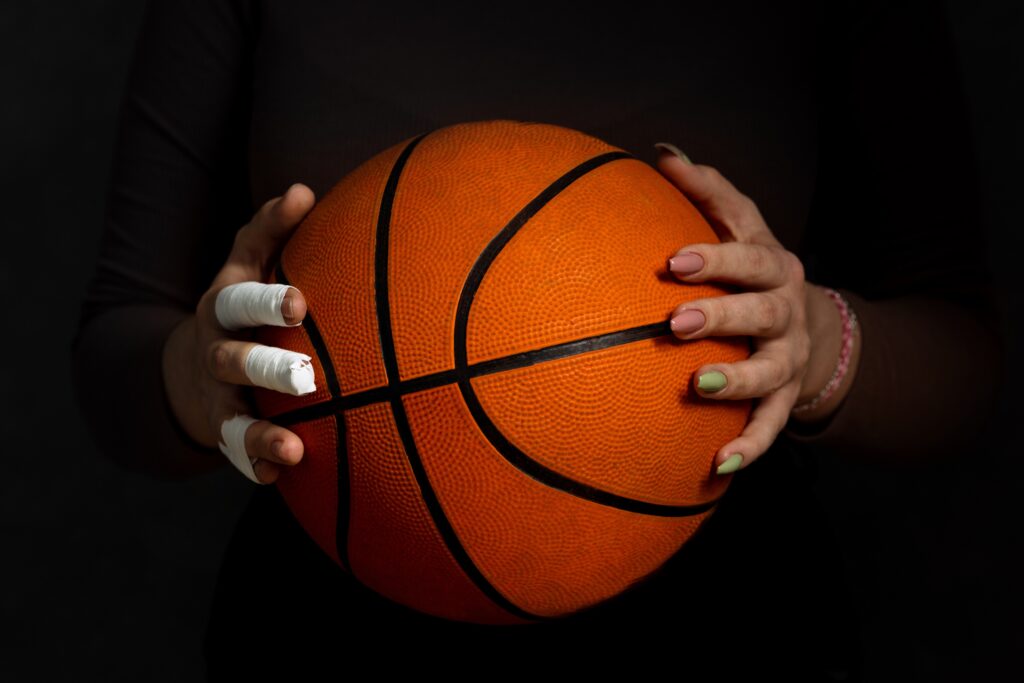 Concept,Women's,Sport.,Hands,Hold,The,Ball.,One,Hand,In