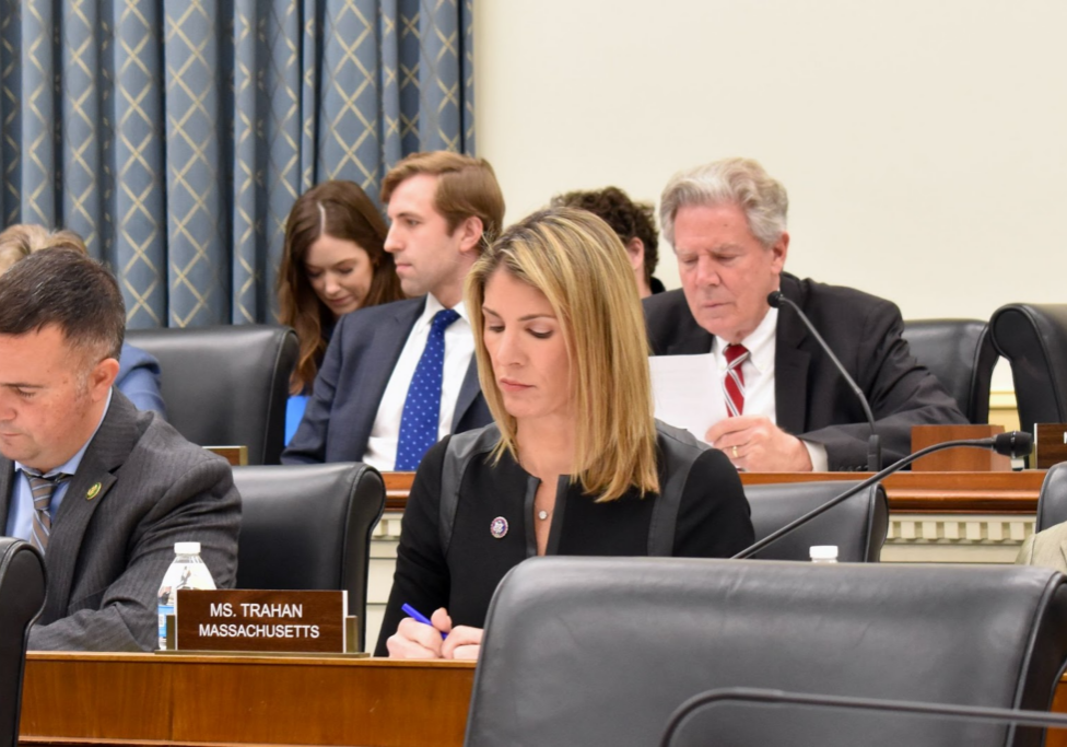 Rep. Lori Trahan hears testimony during Congress' first hearing on college sports since 2021.