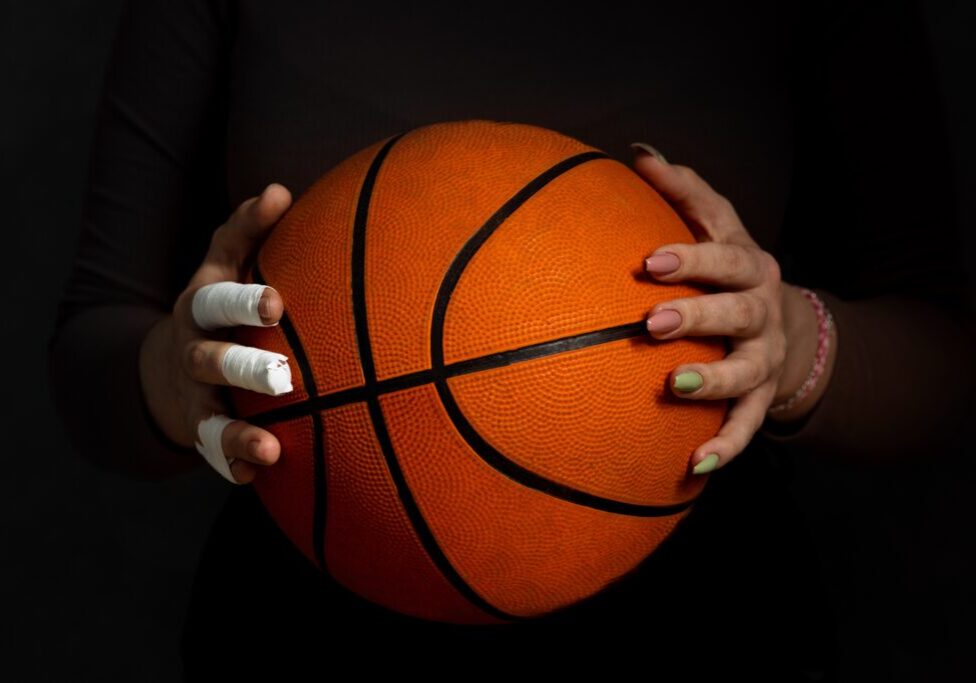 Concept,Women's,Sport.,Hands,Hold,The,Ball.,One,Hand,In